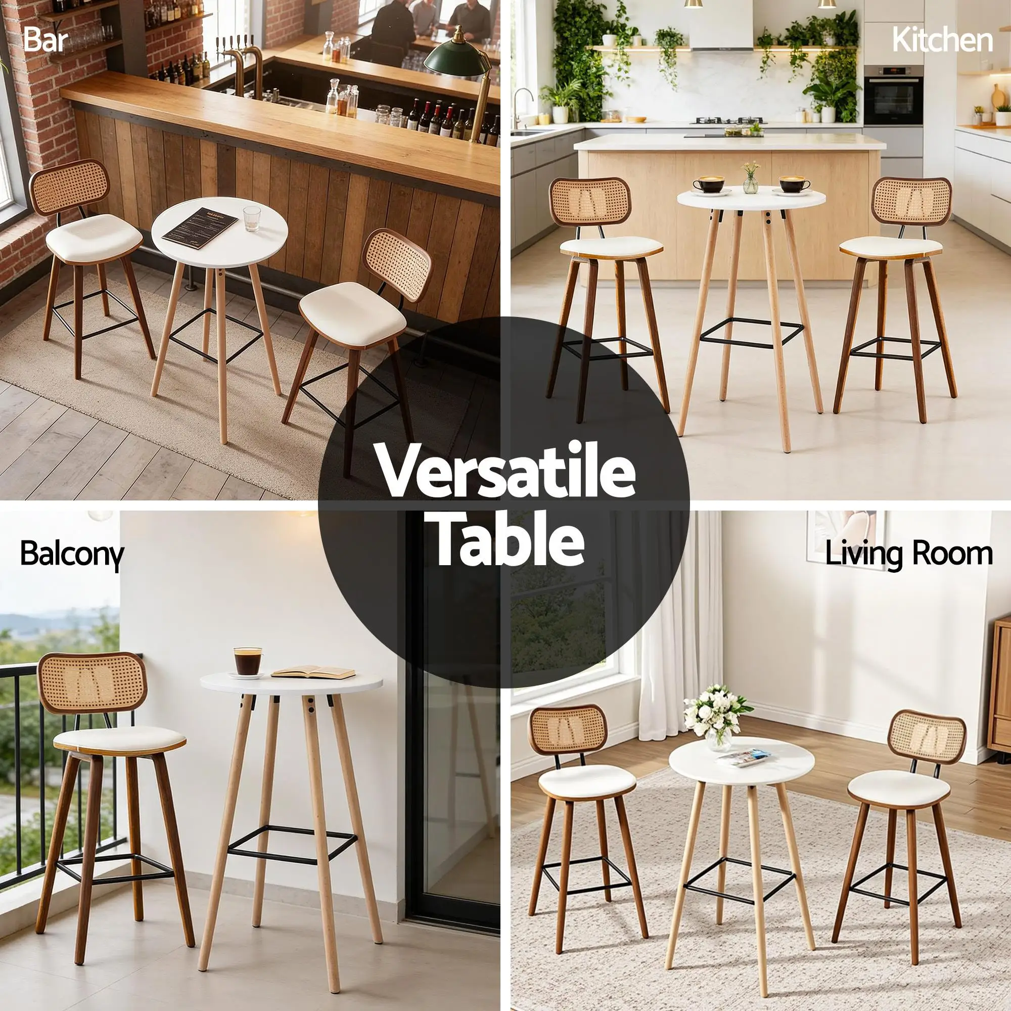 Modern Round Bar Table White Wood 98cm Height Kitchen Dining Counter Pub Table