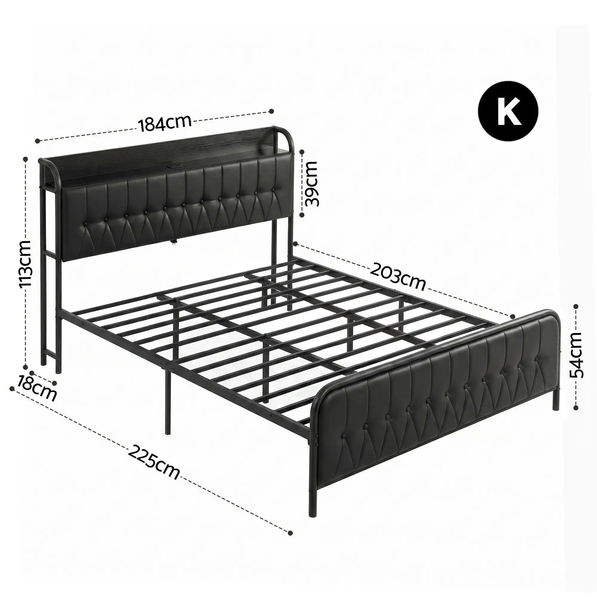 King Bed Frame with Storage Headboard SAA Certified Charging Station Platform Bed with USB Power Outlets and Extra Storage for Bedroom