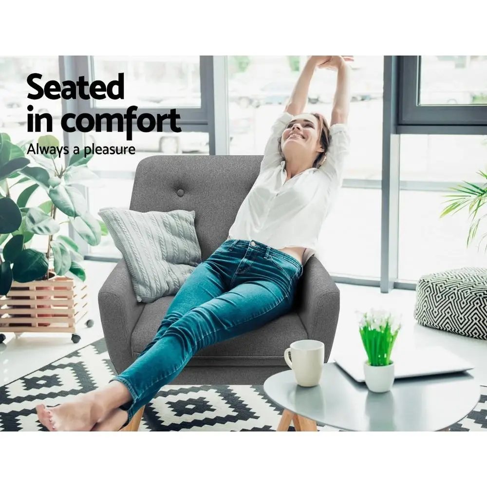 Grey Charcoal Linen Fabric Armchair Modern Upholstered Accent Chair Home Living Room Furniture