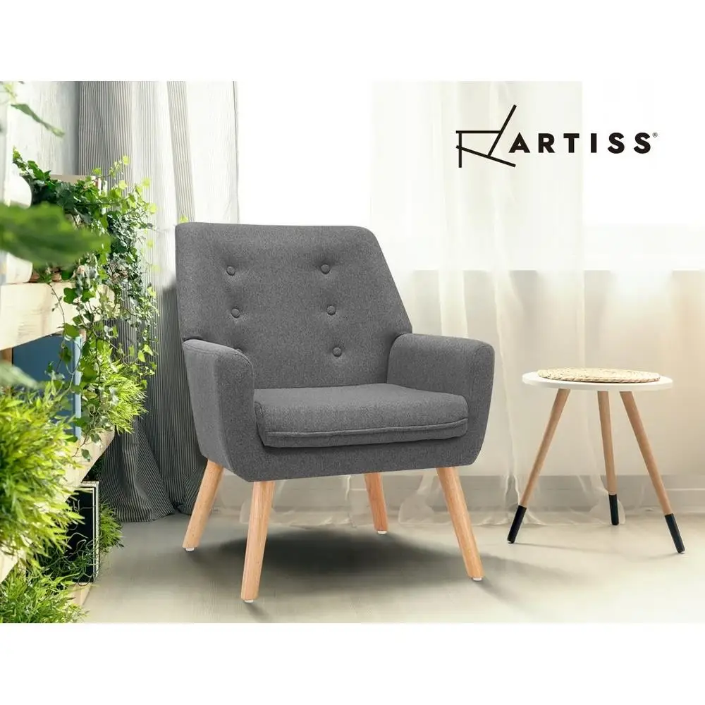 Grey Charcoal Linen Fabric Armchair Modern Upholstered Accent Chair Home Living Room Furniture