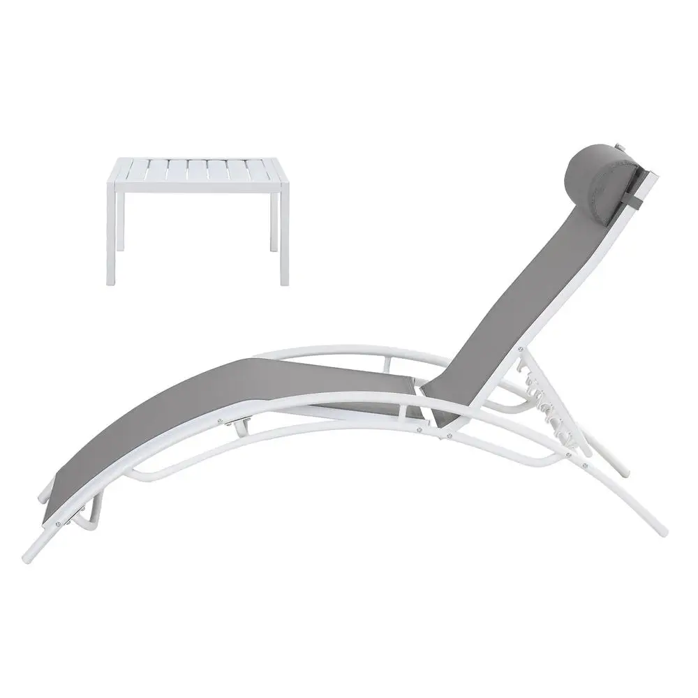 3 Piece Sun Lounge Outdoor Chaise Set Steel Patio Garden Furniture With Table and Chairs