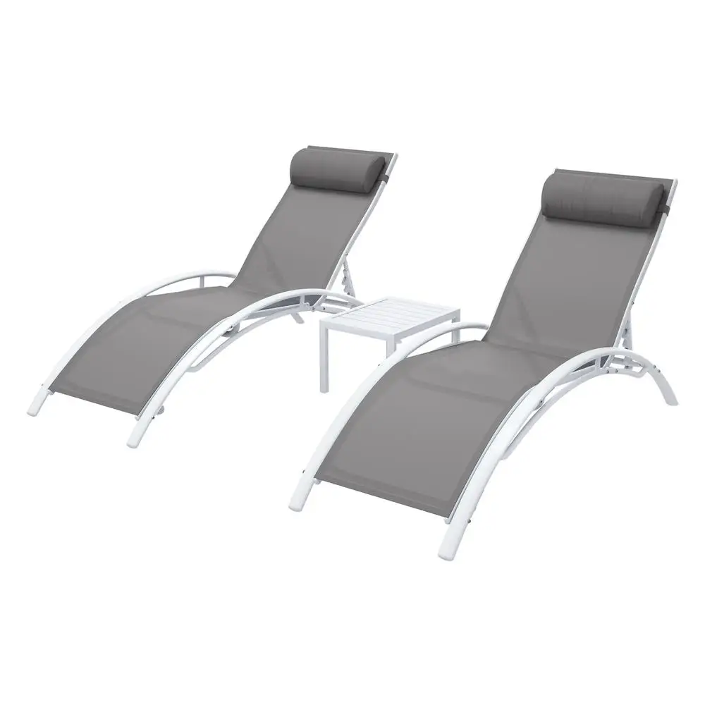 3 Piece Sun Lounge Outdoor Chaise Set Steel Patio Garden Furniture With Table and Chairs