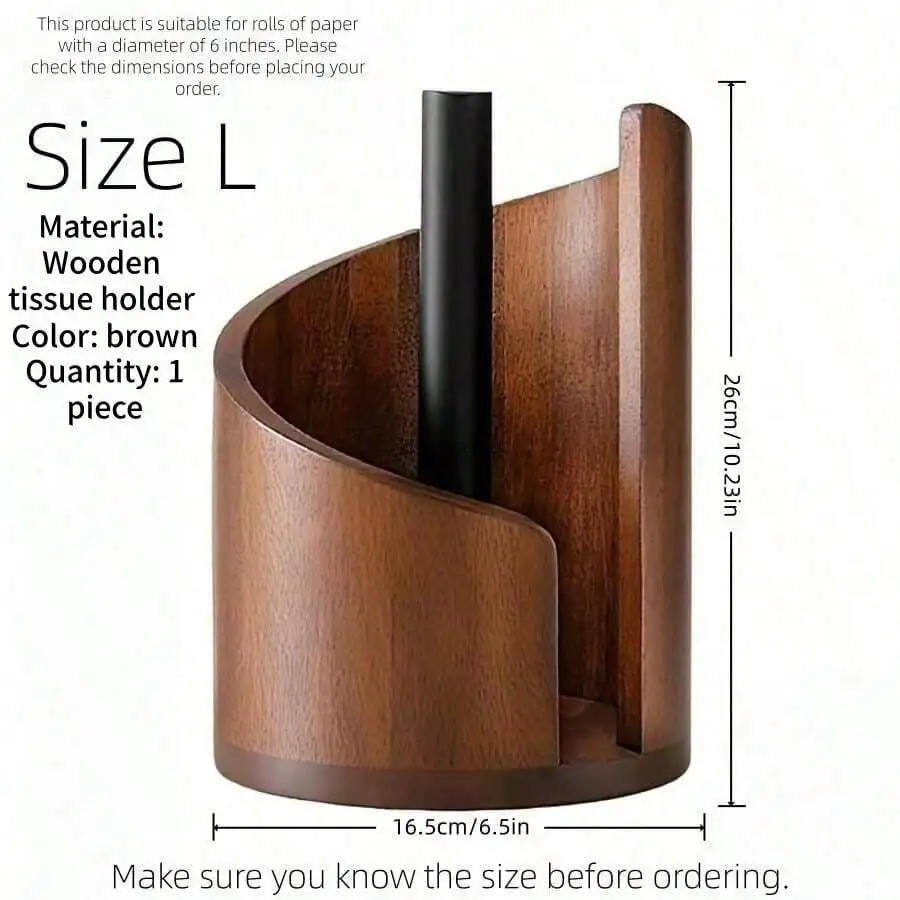 1pc Solid Wood Round Small Toilet Paper Holder, Compact Space-Saving Desktop Tissue Storage Rack, Natural Wood Color,