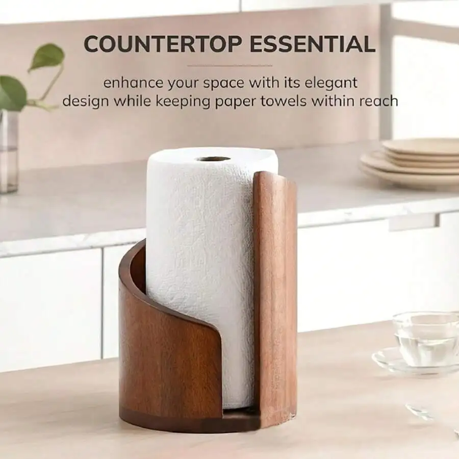 1pc Solid Wood Round Small Toilet Paper Holder, Compact Space-Saving Desktop Tissue Storage Rack, Natural Wood Color,