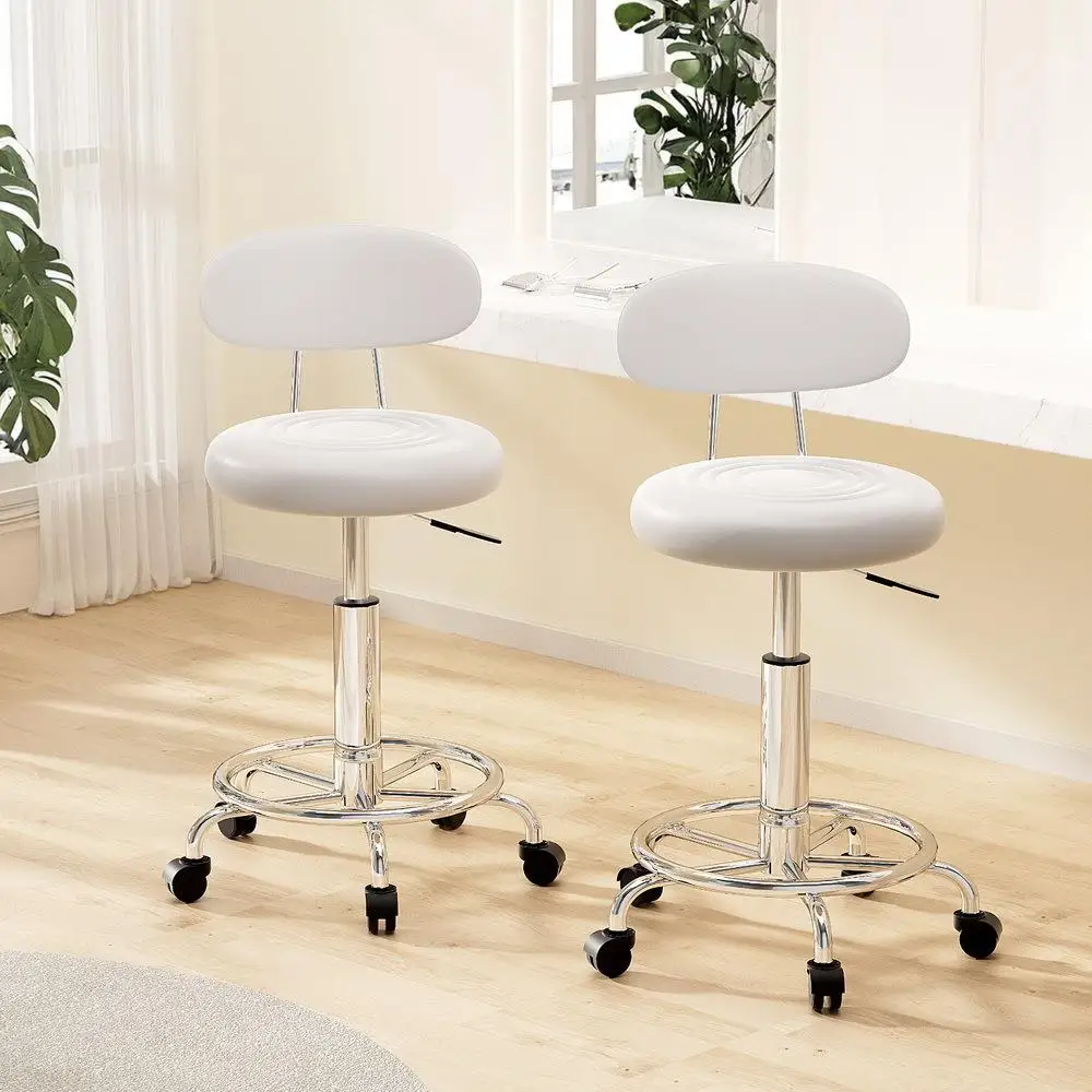 2 Pack Modern Salon Stool Swivel Chair with Backrest White Height Adjustable Rolling Stool for Beauty Spa Tattoo and Home Use