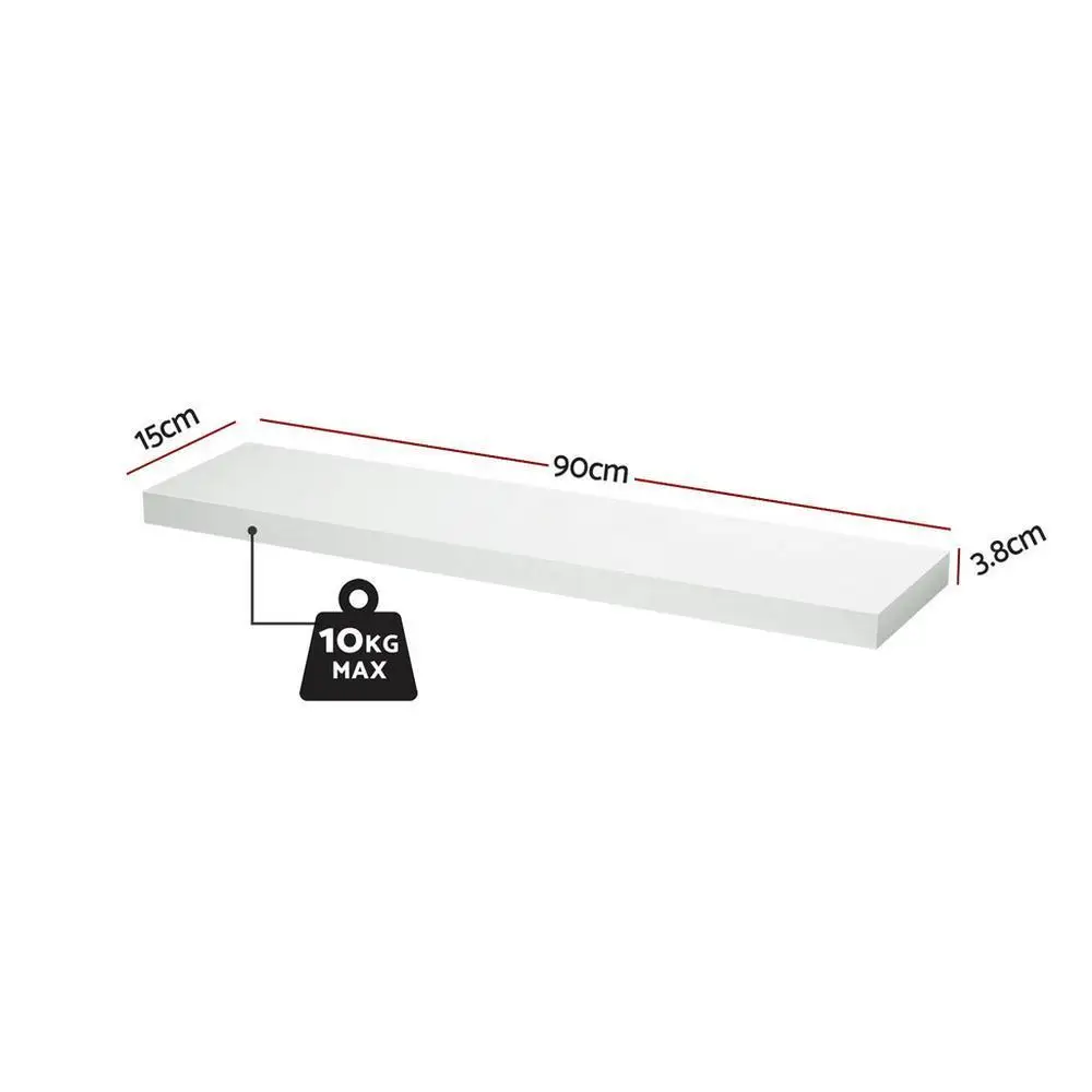 Floating Wall Shelf Set of 2 White 90cm Modern Minimalist Wood Wall Mounted Storage Shelves for Living Room Bedroom Bathroom Organizer