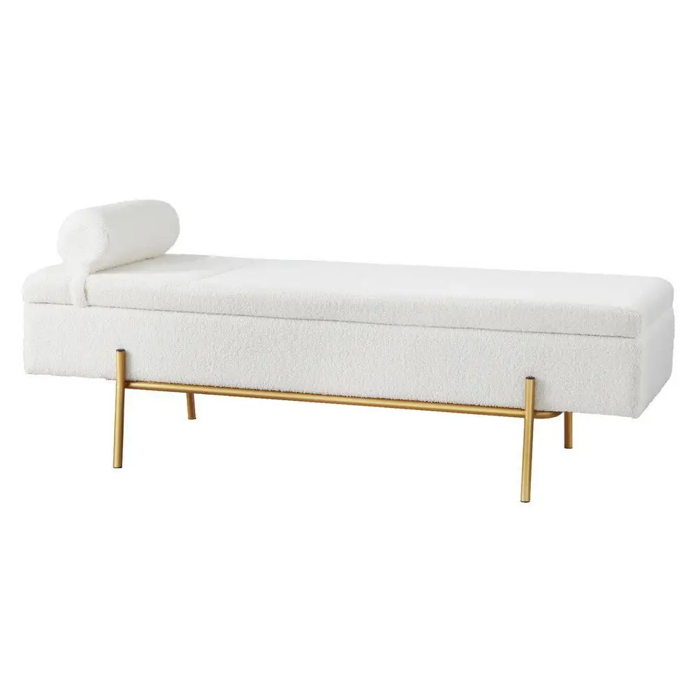 140cm Boucle Fabric Storage Ottoman Bed Frame with Pillow Headboard Modern Upholstered Lift Up Bedroom Bed