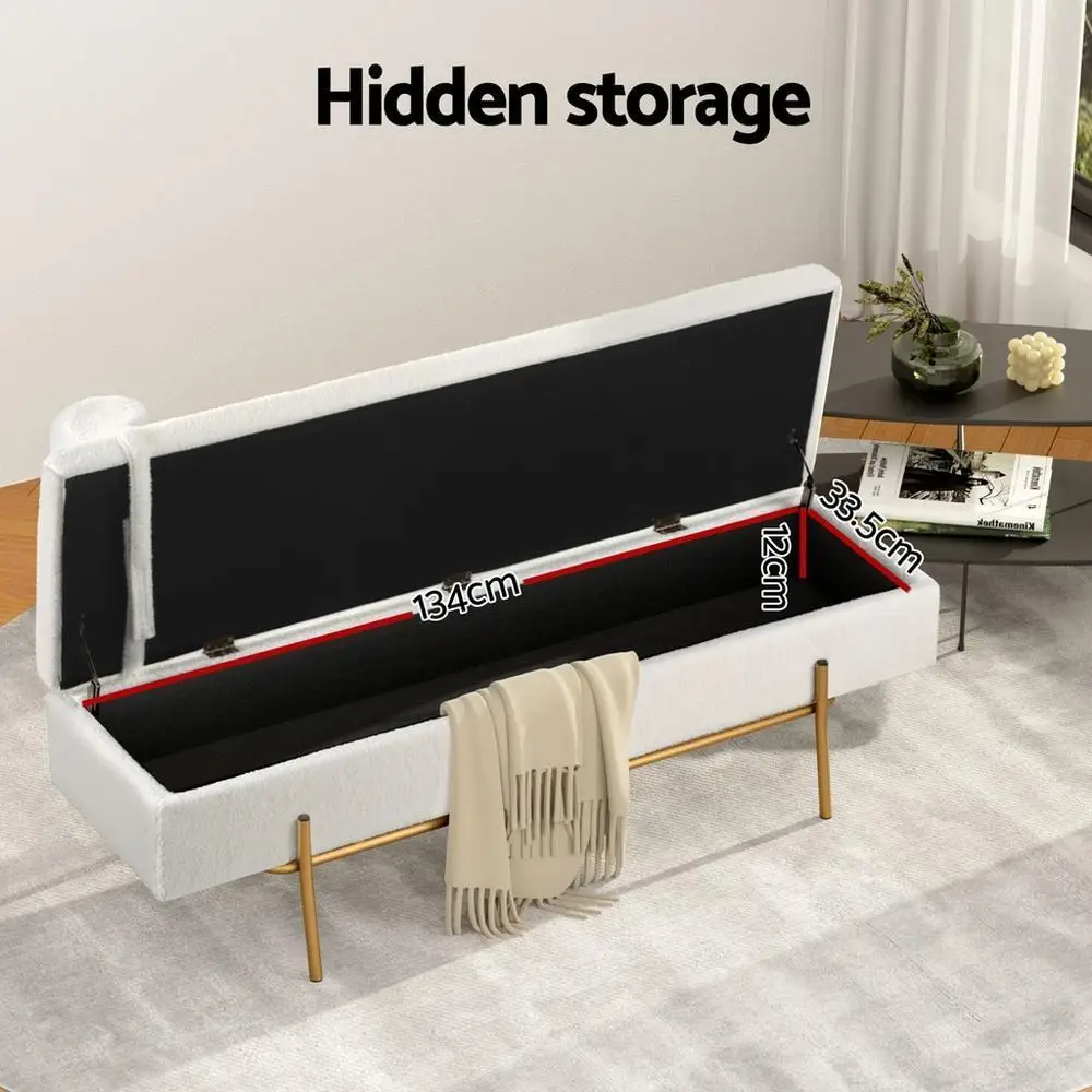 140cm Boucle Fabric Storage Ottoman Bed Frame with Pillow Headboard Modern Upholstered Lift Up Bedroom Bed