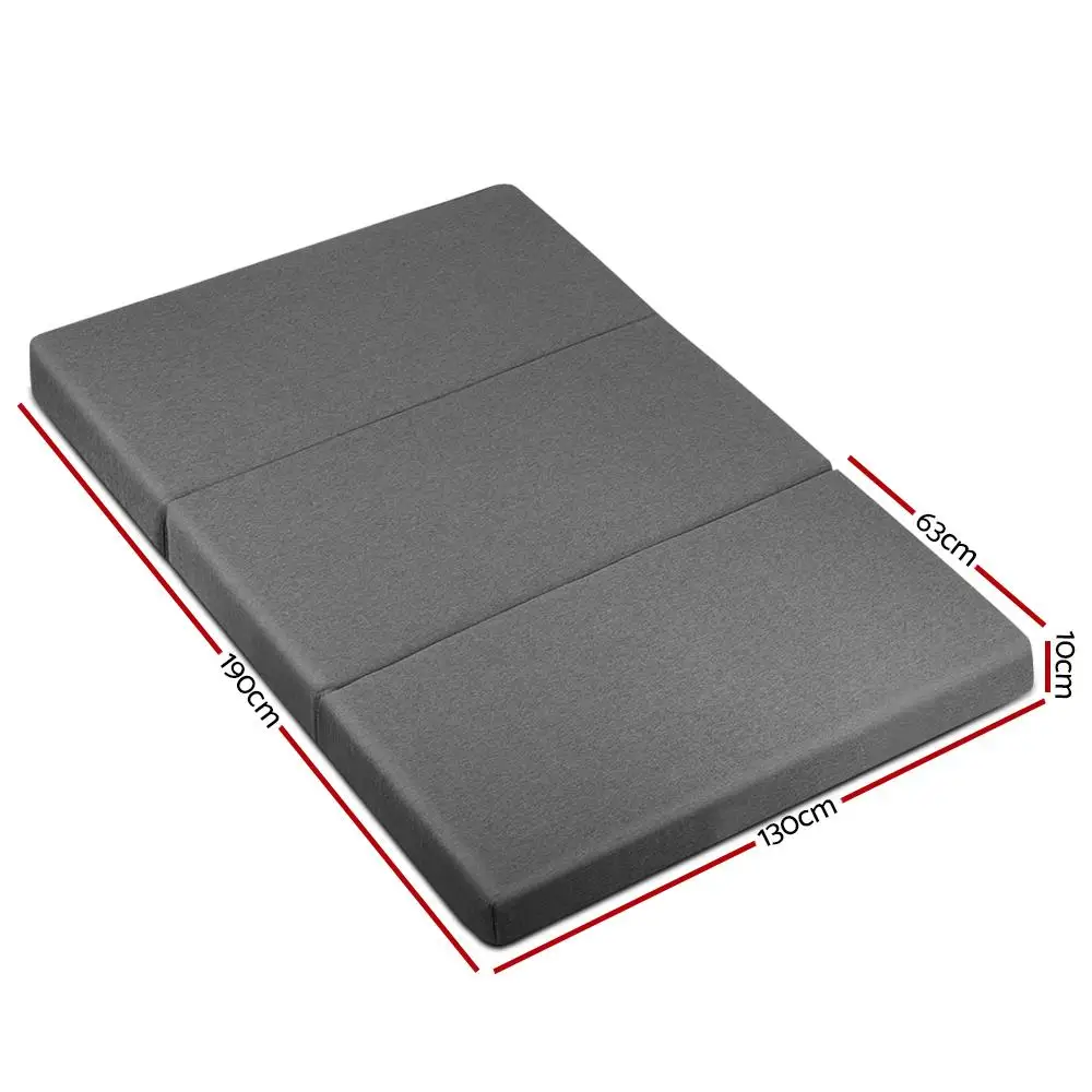 Foldable Foam Mattress Double Size Grey Portable Tri Fold Guest Bed Sleeping Pad for Home and Travel