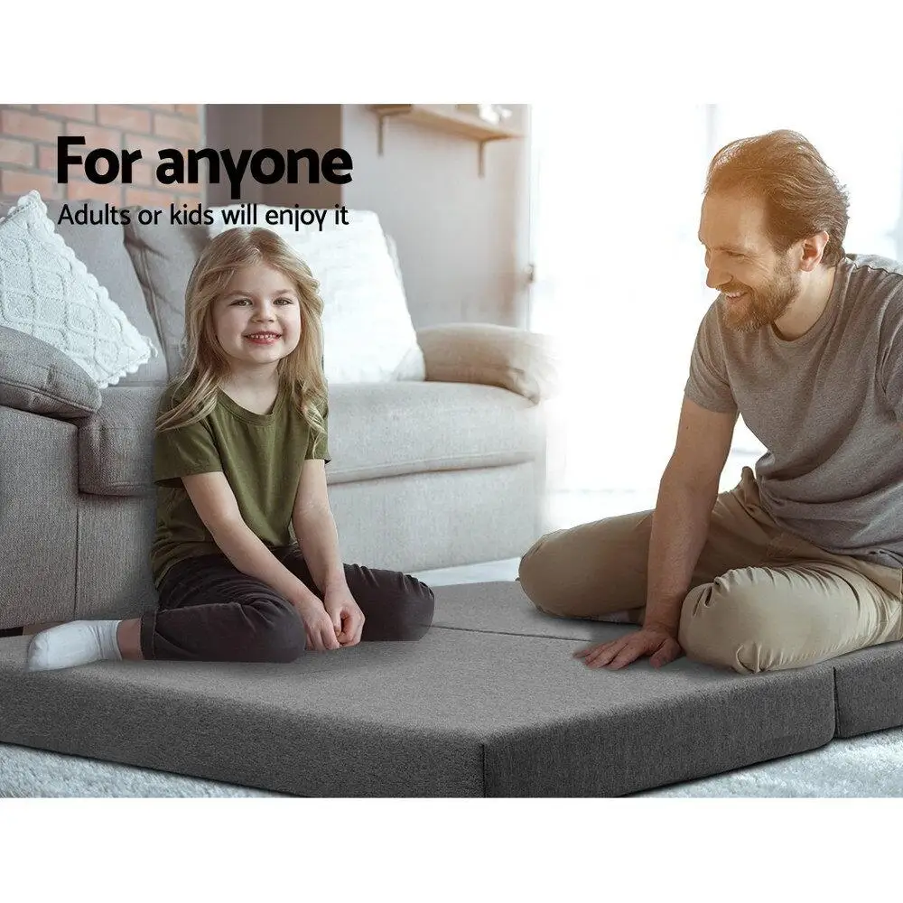 Foldable Foam Mattress Double Size Grey Portable Tri Fold Guest Bed Sleeping Pad for Home and Travel