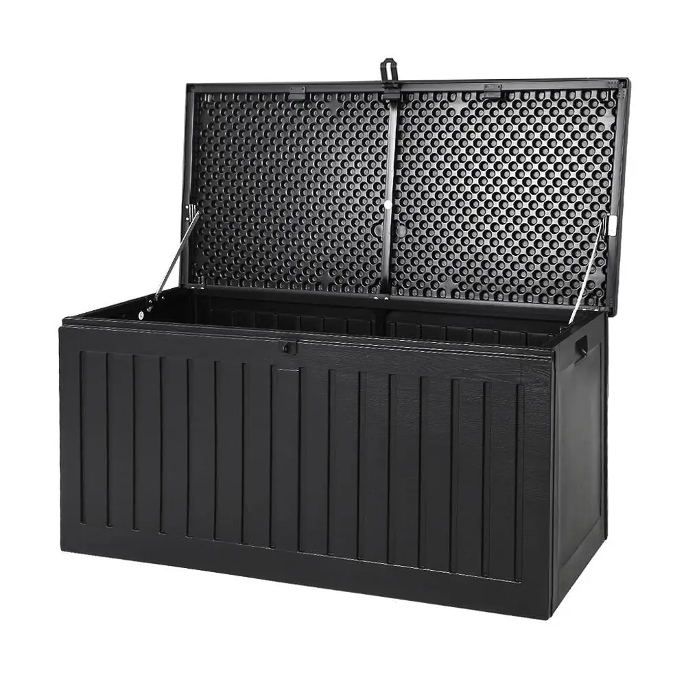 270L Lockable Outdoor Storage Box Garden Bench Tool Shed Black Container