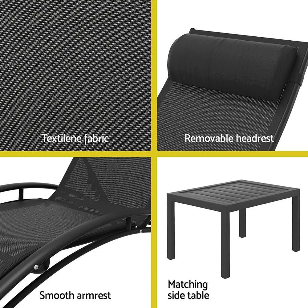 3 Piece Steel Sun Lounge Outdoor Patio Furniture Set with Table and Chairs Garden Relaxing Lounger
