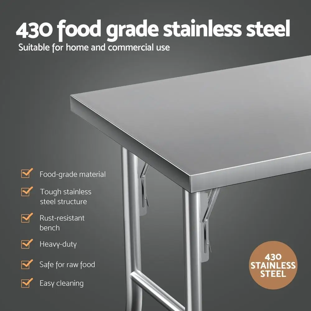 430 Stainless Steel Kitchen Workbench on Wheels 122X61CM Heavy Duty Food Prep Table with Lower Shelf