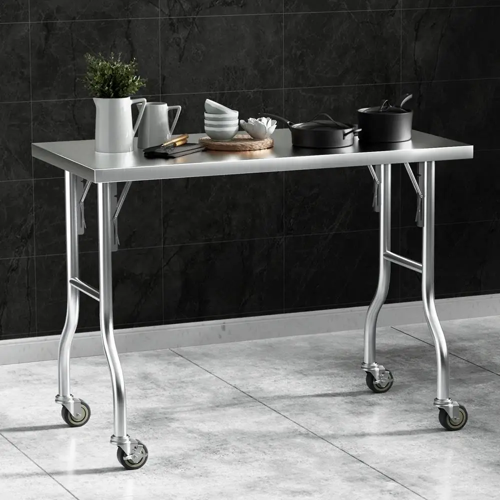 430 Stainless Steel Kitchen Workbench on Wheels 122X61CM Heavy Duty Food Prep Table with Lower Shelf