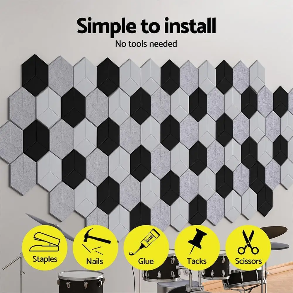 12pcs Acoustic Foam Panels 35x30x0.9cm Grey Soundproof Absorption Adhesive Wall Tiles
