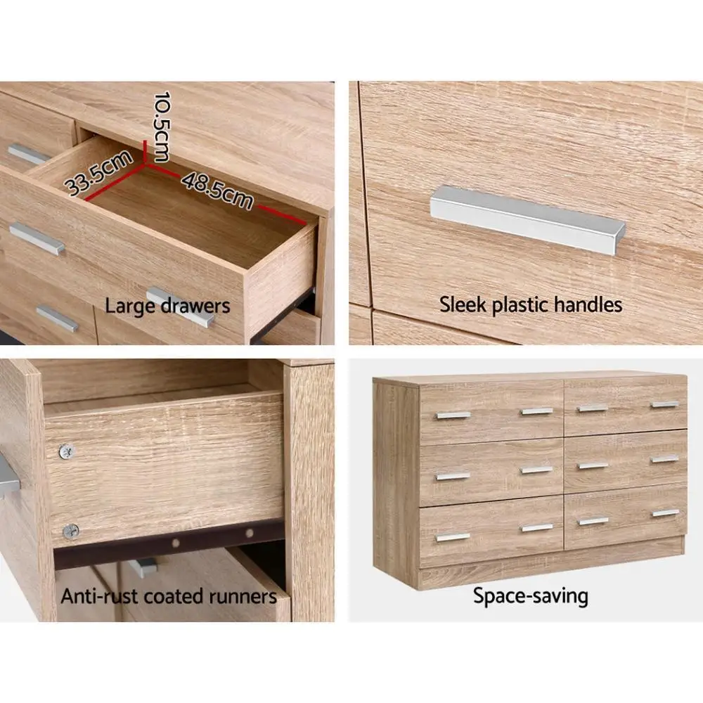 6 Drawer Pine Chest Storage Cabinet Bedroom Dresser Tall Wooden Organizer Furniture