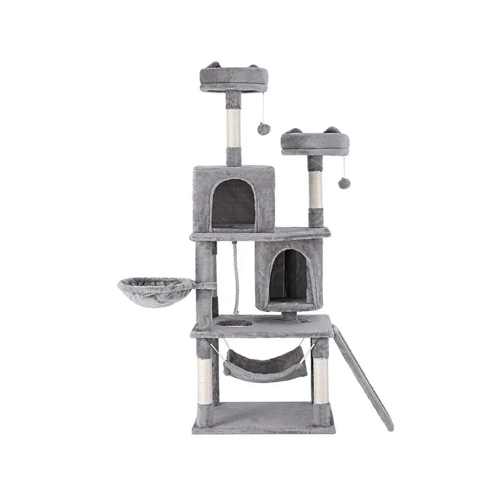 161cm Grey Cat Tree Tower Condo Scratching Post Multi Level Sisal Scratcher House for Indoor Cats