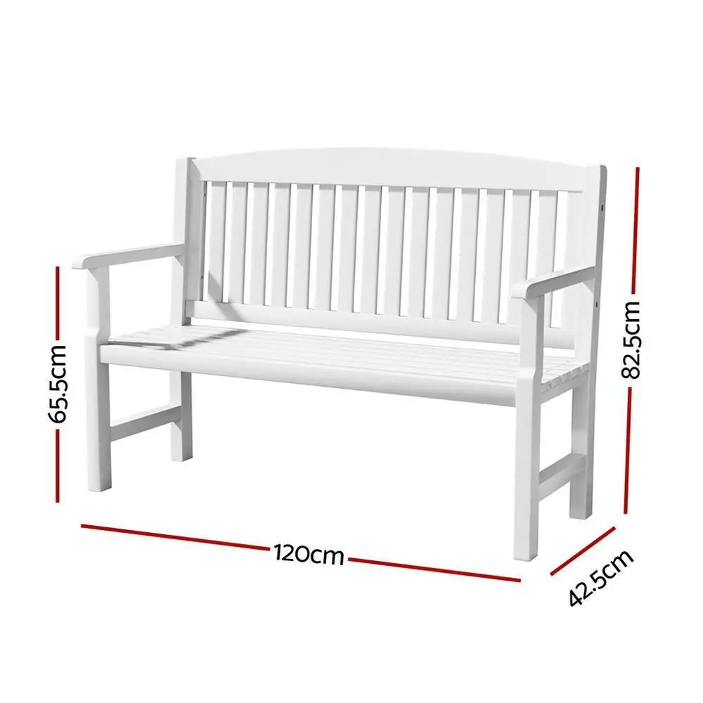 Outdoor Wooden Garden Bench 2 Seater Patio Lounge Chair White Outdoor Furniture