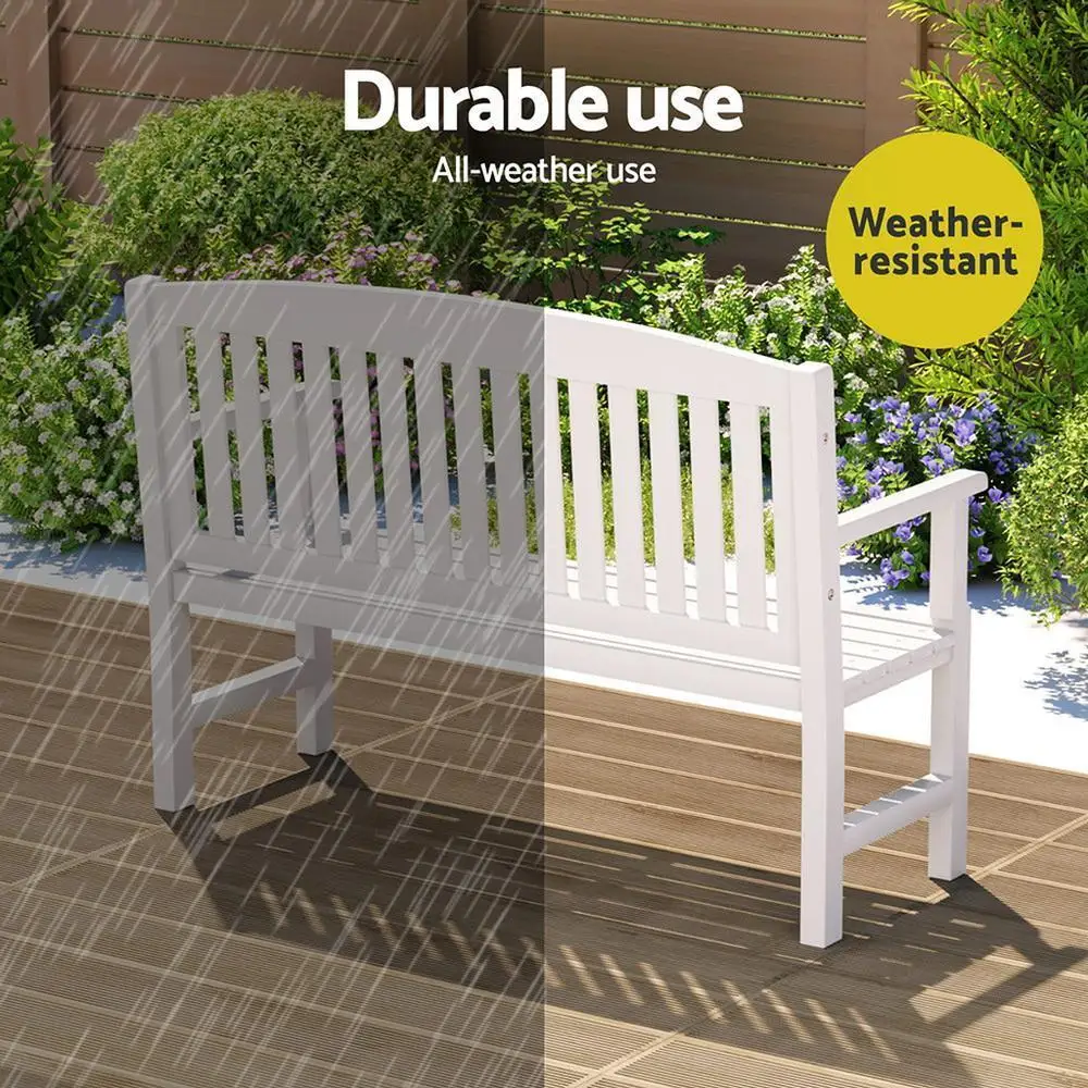 Outdoor Wooden Garden Bench 2 Seater Patio Lounge Chair White Outdoor Furniture