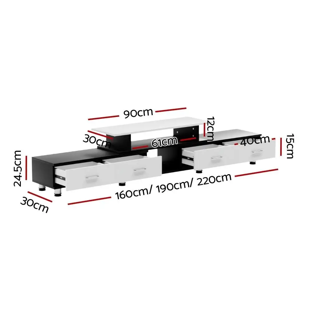 Extendable TV Cabinet Entertainment Unit 160CM to 220CM Modern Living Room Media Storage Console Stand Low Profile TV Stand With Shelves