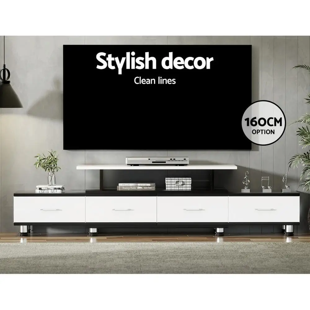 Extendable TV Cabinet Entertainment Unit 160CM to 220CM Modern Living Room Media Storage Console Stand Low Profile TV Stand With Shelves