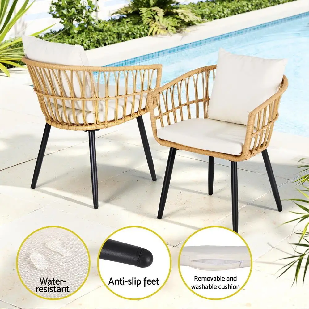 3 Piece Outdoor Bistro Set Patio Furniture Table and Chairs Natural Lounge Dining Set