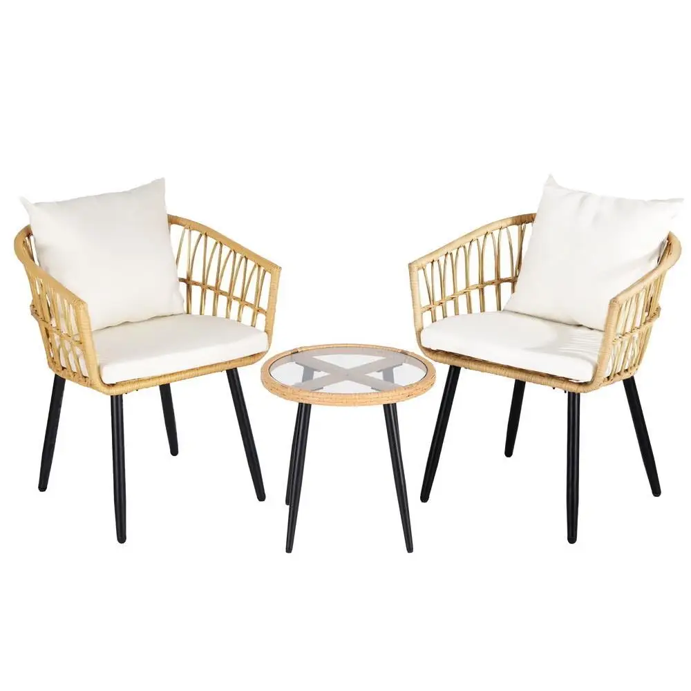 3 Piece Outdoor Bistro Set Patio Furniture Table and Chairs Natural Lounge Dining Set