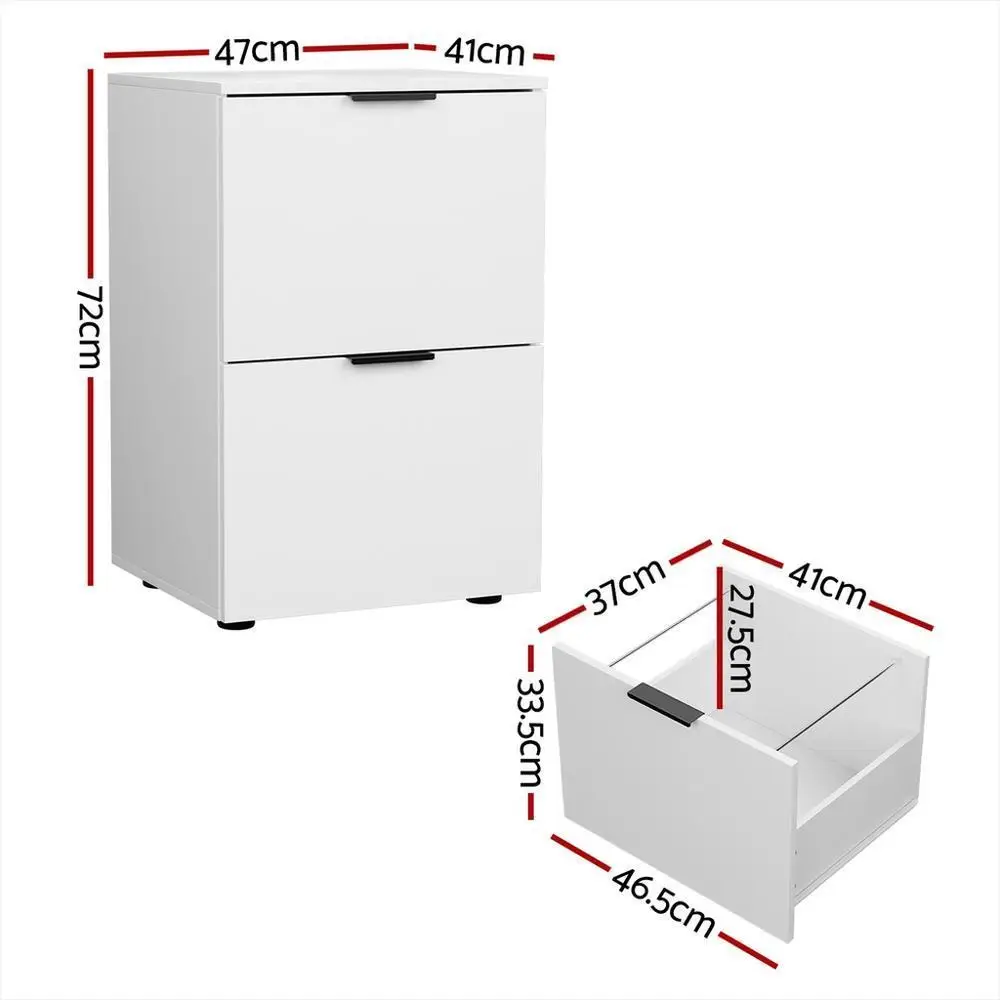 White 2 Drawer Filing Cabinet Office Storage Shelves File Organiser Metal Cabinet for Office Home Documents