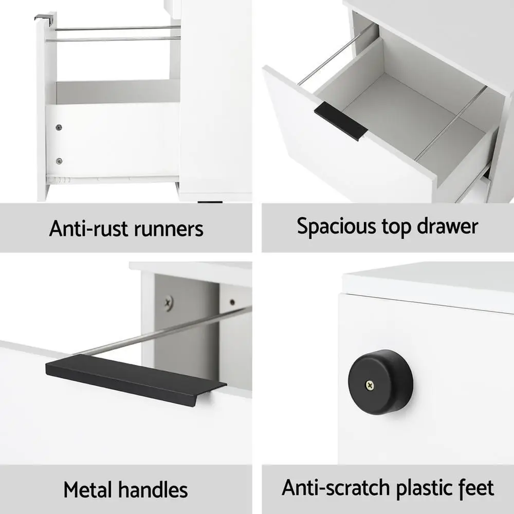 White 2 Drawer Filing Cabinet Office Storage Shelves File Organiser Metal Cabinet for Office Home Documents
