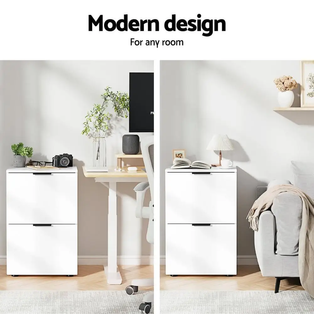 White 2 Drawer Filing Cabinet Office Storage Shelves File Organiser Metal Cabinet for Office Home Documents