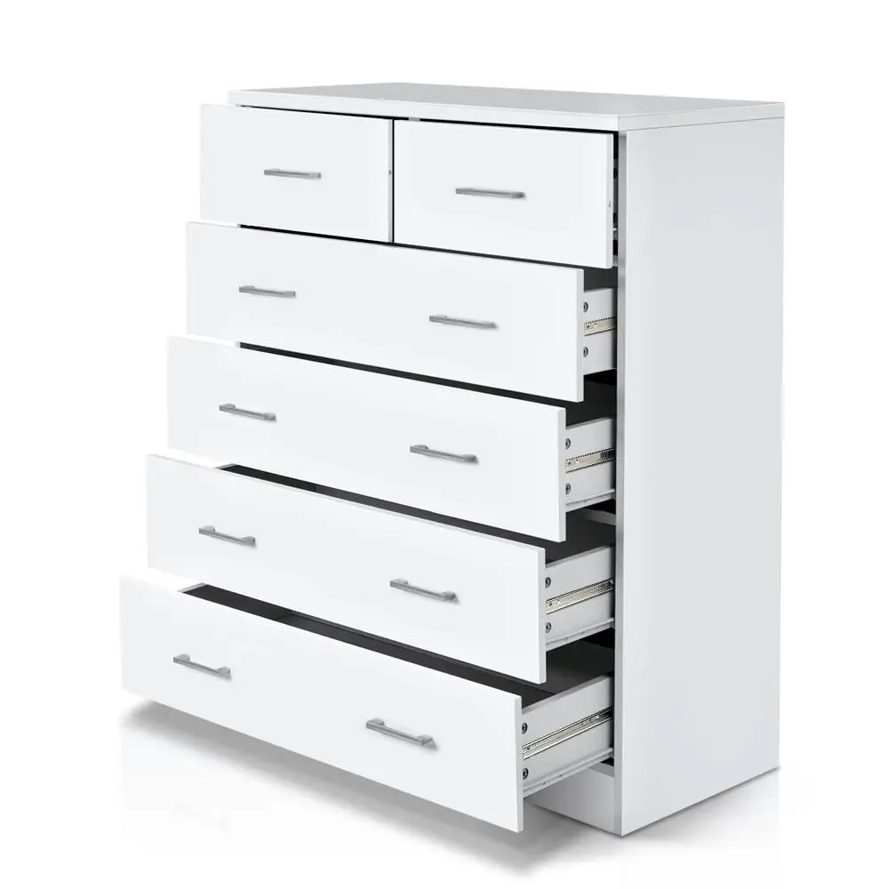 6 Drawer White Chest Wooden Storage Cabinet Modern Bedroom Dresser Tall Organizer for Home Furniture