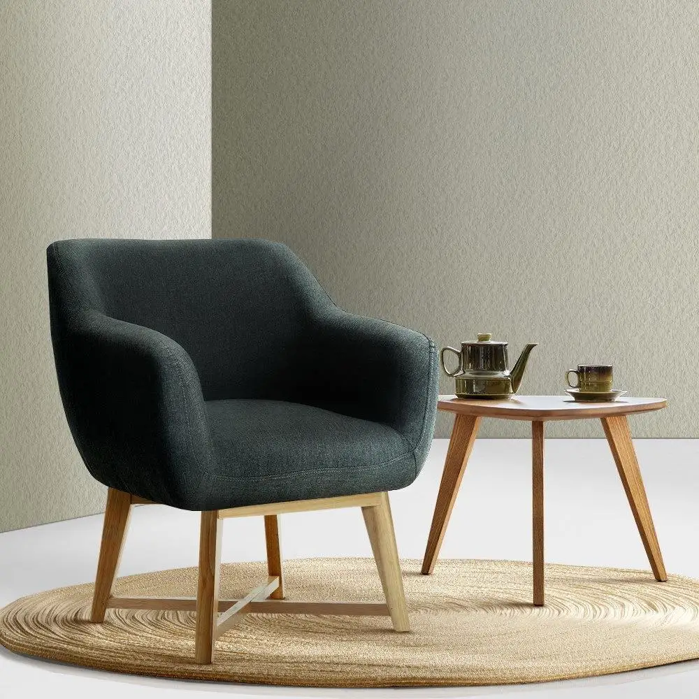 Armchair Tub Chair Charcoal Upholstered Accent Lounge Chair Modern Living Room Single Sofa Seat Comfortable Compact Home Furniture