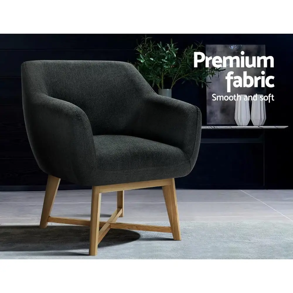Armchair Tub Chair Charcoal Upholstered Accent Lounge Chair Modern Living Room Single Sofa Seat Comfortable Compact Home Furniture