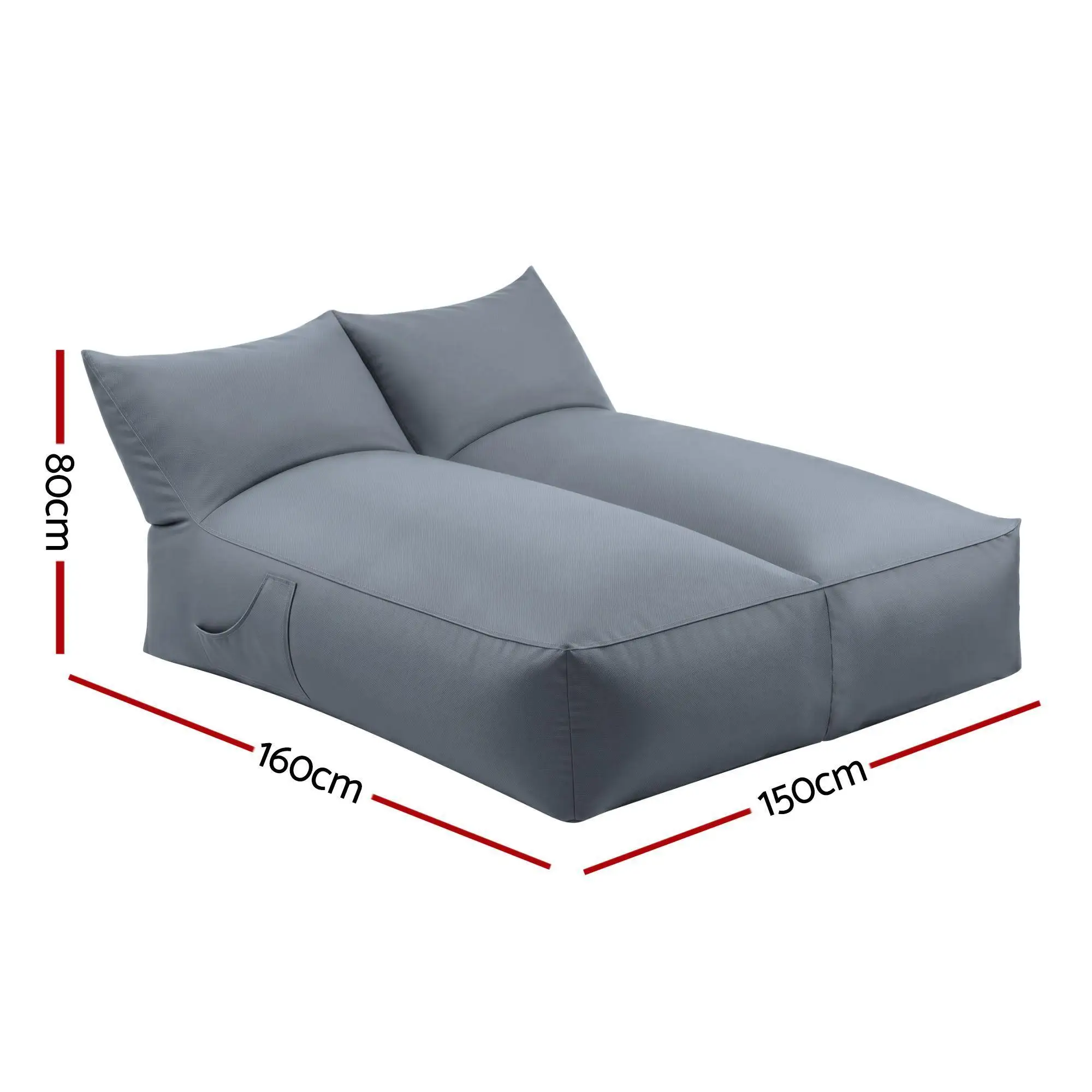 Outdoor Bean Bag Chair Cover No Filler 2 Seater Splash Proof Large Lounge Sofa Cover for Adults for patio Poolside Indoor Grey