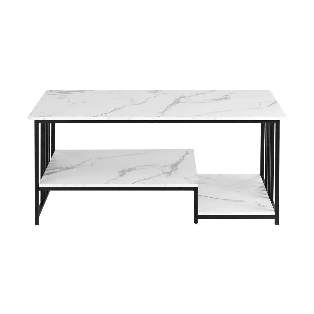 100cm Faux Marble Coffee Table 2 Tier Center Table White Black Storage Living Room Modern Minimalist Furniture