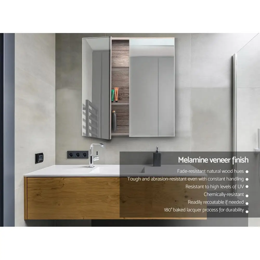 Bathroom Mirror Cabinet 600x720mm Oak Wall Mounted Bathroom Storage Cabinet with Mirror Door Modern Vanity Organizer