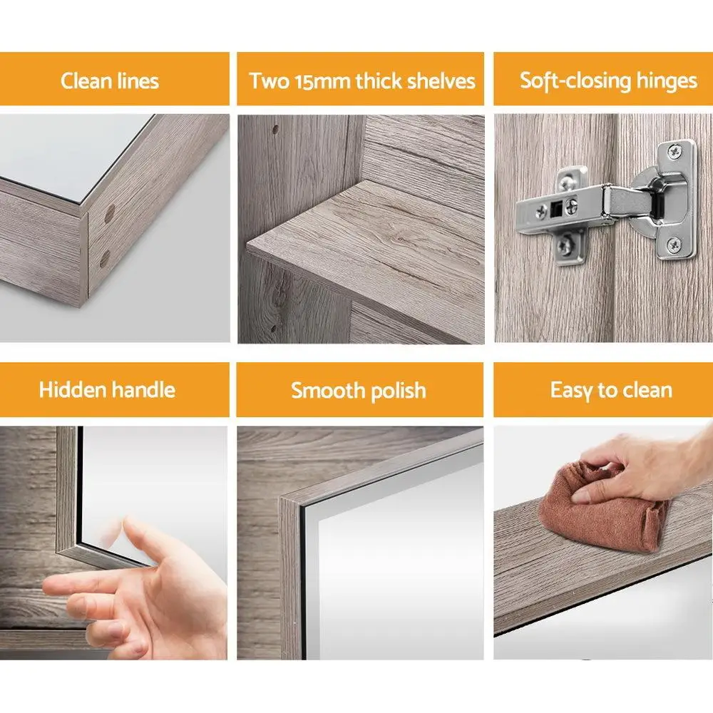 Bathroom Mirror Cabinet 600x720mm Oak Wall Mounted Bathroom Storage Cabinet with Mirror Door Modern Vanity Organizer