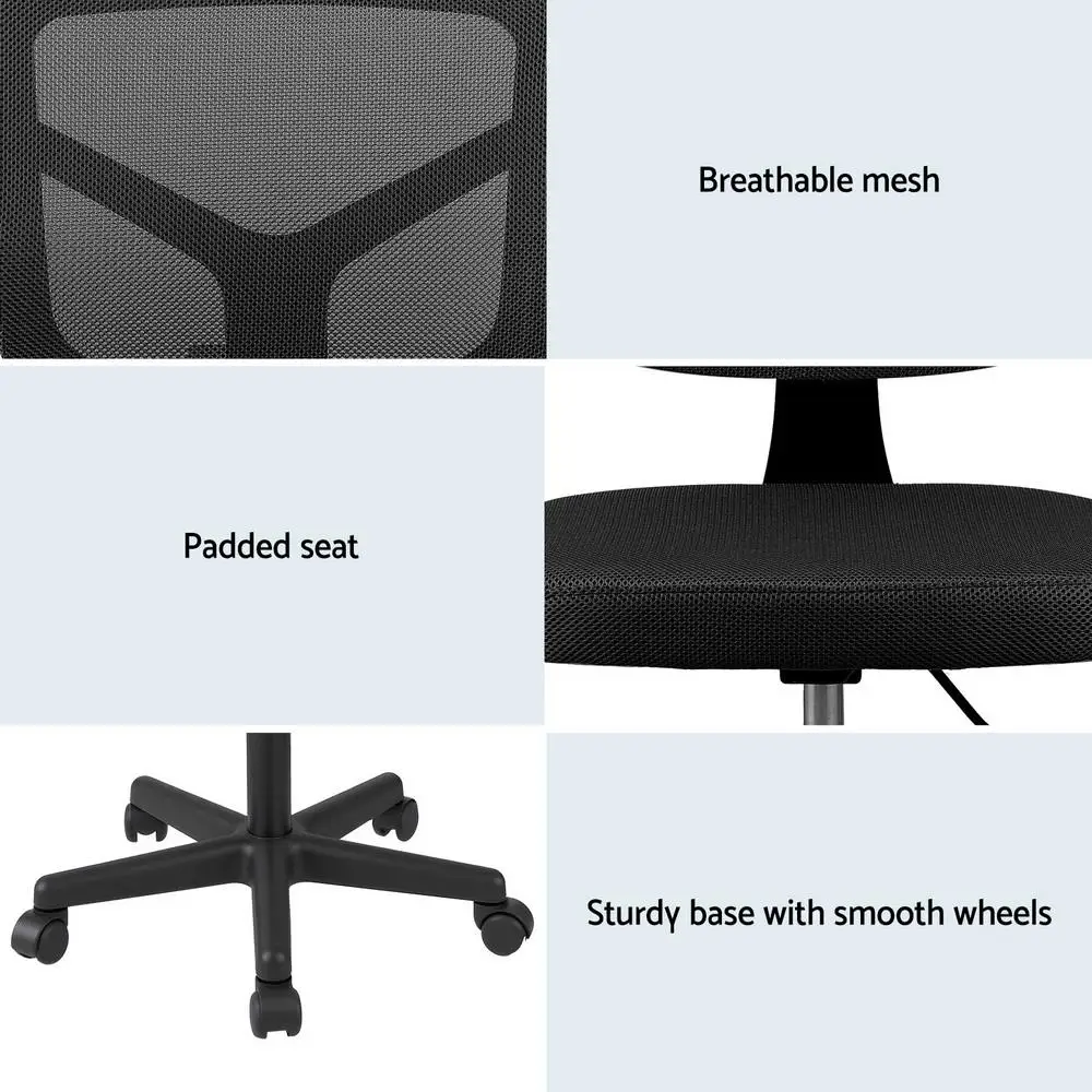 Ergonomic Armless Office Chair with Wheels 360 Degree Swivel Height Adjustable Fabric Computer Task Chair for small Space Black