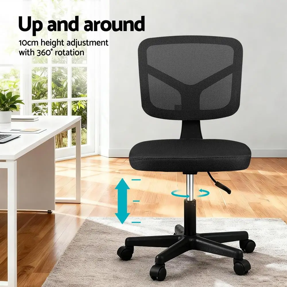 Ergonomic Armless Office Chair with Wheels 360 Degree Swivel Height Adjustable Fabric Computer Task Chair for small Space Black