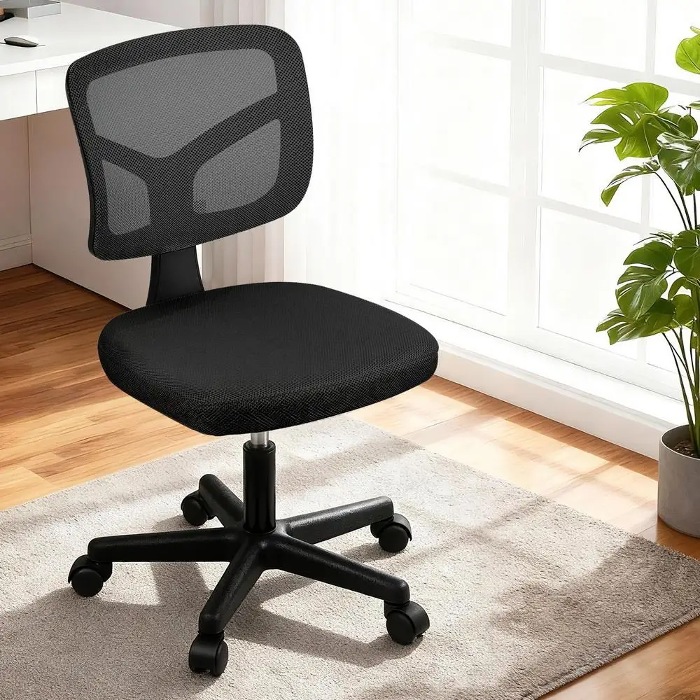 Ergonomic Armless Office Chair with Wheels 360 Degree Swivel Height Adjustable Fabric Computer Task Chair for small Space Black
