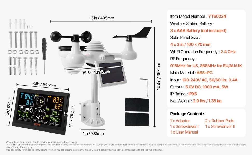 SucceBuy Weather Station Color Display for Temperature Humidity Wind Speed/Direction Rain UV with Forecast Data Alarm Alerts