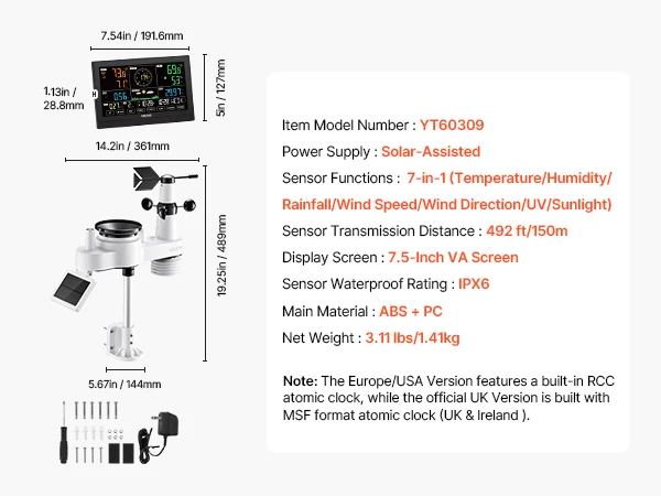 SucceBuy Weather Station Color Display for Temperature Humidity Wind Speed/Direction Rain UV with Forecast Data Alarm Alerts
