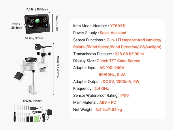 SucceBuy Weather Station Color Display for Temperature Humidity Wind Speed/Direction Rain UV with Forecast Data Alarm Alerts