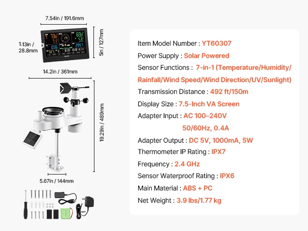 SucceBuy Weather Station Color Display for Temperature Humidity Wind Speed/Direction Rain UV with Forecast Data Alarm Alerts