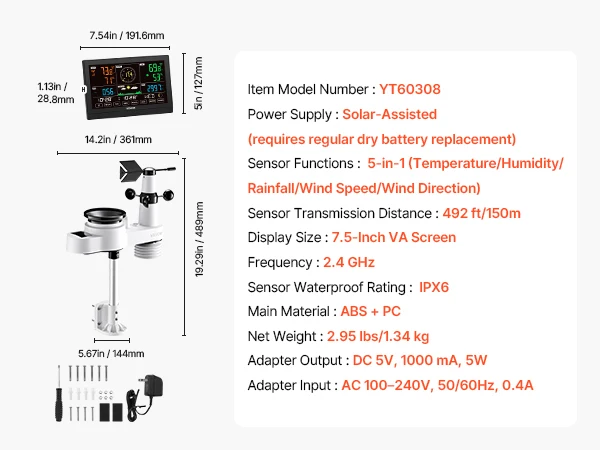 SucceBuy Weather Station Color Display for Temperature Humidity Wind Speed/Direction Rain UV with Forecast Data Alarm Alerts