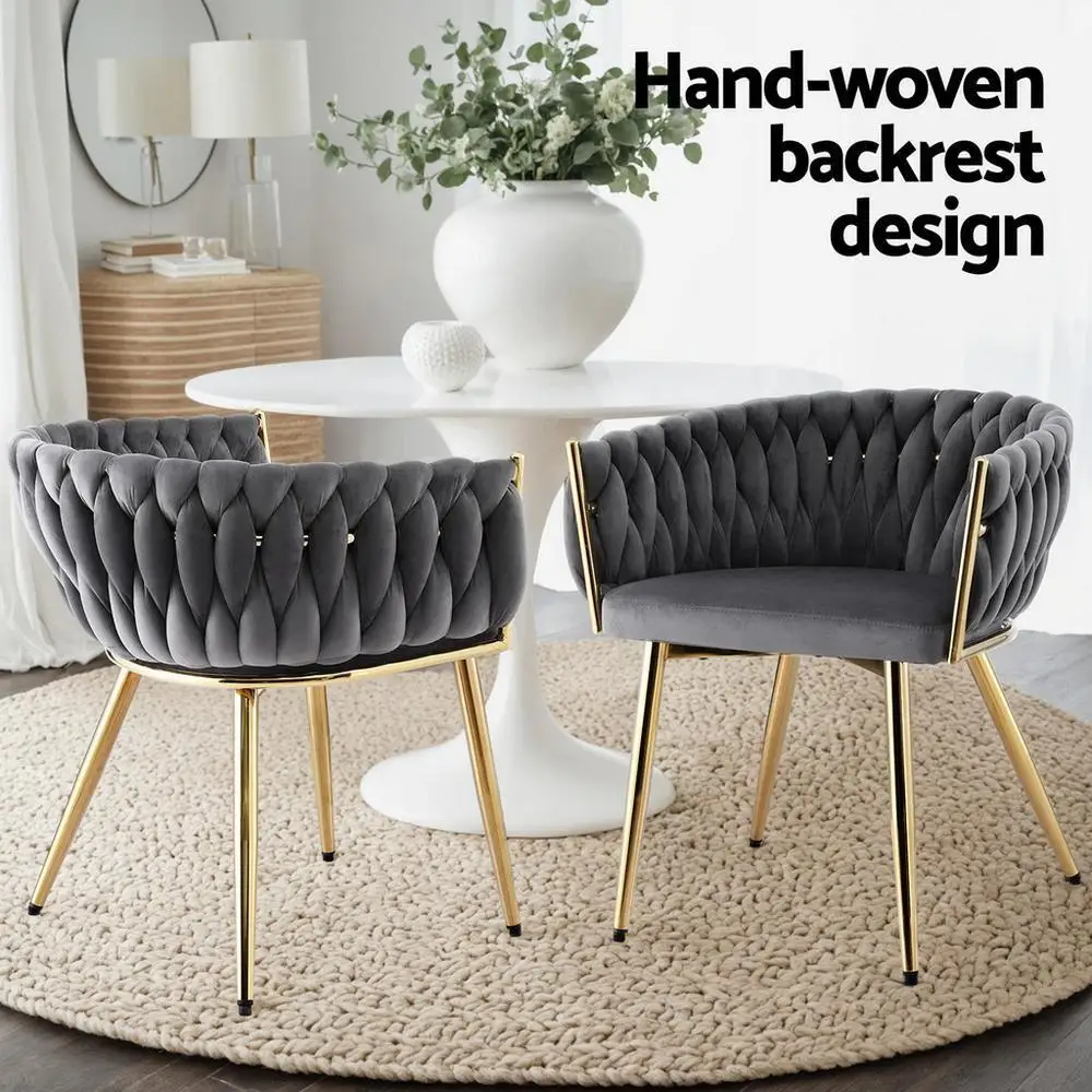 Velvet Weave Dining Armchair Modern Grey Lounge Cafe Kitchen Chair