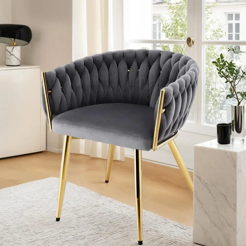 Velvet Weave Dining Armchair Modern Grey Lounge Cafe Kitchen Chair