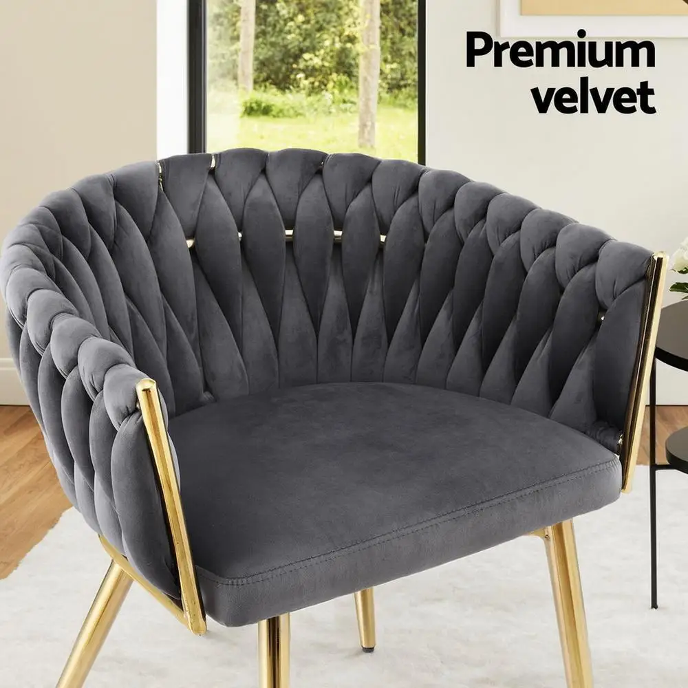 Velvet Weave Dining Armchair Modern Grey Lounge Cafe Kitchen Chair