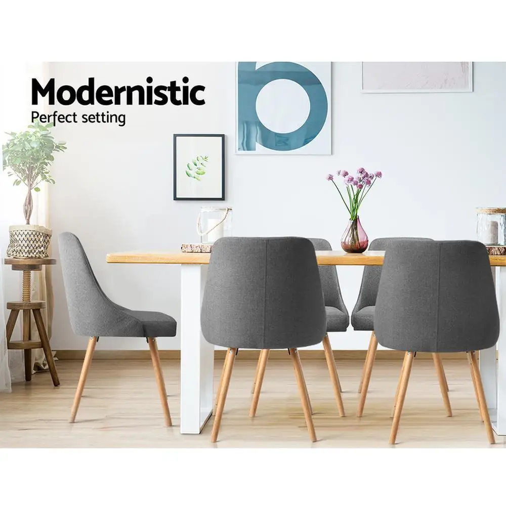 Grey Fabric Wooden Dining Chairs Set of 2 Modern Upholstered Kitchen Chairs for Home Use