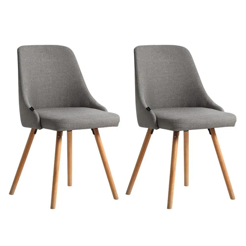 Grey Fabric Wooden Dining Chairs Set of 2 Modern Upholstered Kitchen Chairs for Home Use